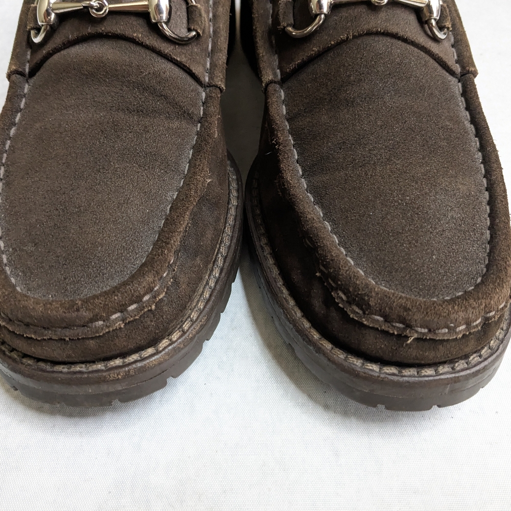 Gucci Horsebit Loafers Brown Suede Men 11.5 Leather Rubber - Picture 4 of 16